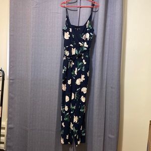 Dynamite Tank Top Jumpsuit- navy with pale pink floral- full leg
